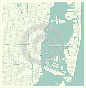 Miami, Florida, US City Map in Retro Style. Outline Map