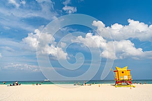 Miami, Florida USA - April 19, 2021: lifeguard tower in miami beach in summertime