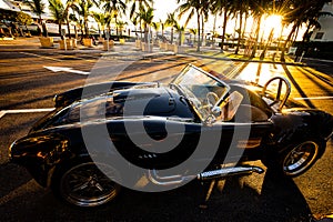 Miami, Florida, USA - JUNE 2020: Super car. Beautiful expensive car. Horsepower. Evening luxury life.