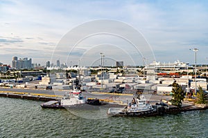 Miami, Florida USA - March 18, 2016: cargo port shipment with containers and boats