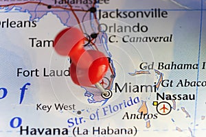 Miami, Florida, USA, pinned map