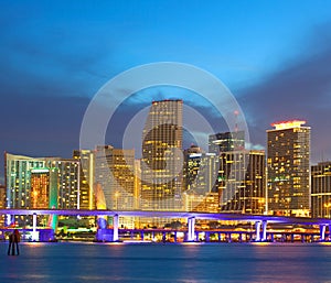 Miami Florida USA, sunset or sunrise over the city