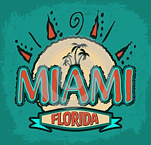 Miami Florida - vector badge - emblem - summer tropical icon