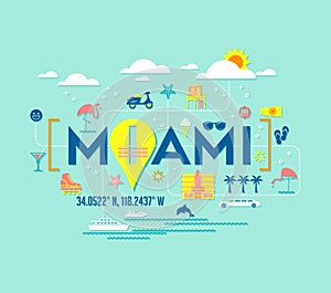 Miami, Florida vector design of attractions and type