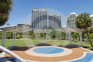 Miami, Florida- Views of condominiums from a playground at the park