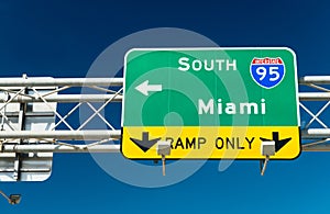 Miami interstate sign against blue sky