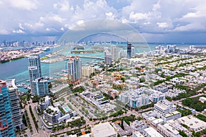 Miami. Miami Beach Florida. Panorama of South Miami Beach FL. Atlantic Ocean. Beautiful seascape.