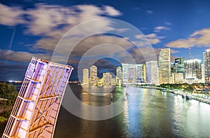 Miami at night. Amazing view of Downtown buildings from Port Boulevard