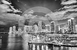 Miami at night. Amazing view of Downtown buildings from Port Boulevard