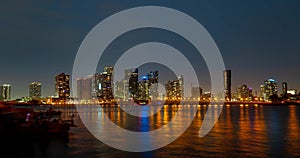 Miami panorama time lapse. Night sky timelapse on Miami beach city.