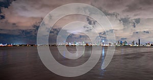 Miami panorama time lapse. Night sky timelapse on Miami beach city.