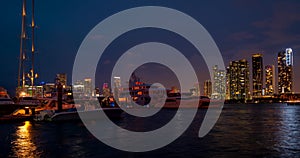 Miami panorama time lapse. Night sky timelapse on Miami beach city. Sky Timelapse of skyscrapers. Timelapse of night sky