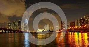 Miami panorama time lapse. Night sky timelapse on Miami beach city. Time lapse of sunset on cityscape sky and clouds