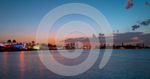 Miami panorama time lapse. Night sky timelapse on Miami beach city. Time lapse of sunset on cityscape sky and clouds