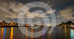 Miami panorama time lapse. Night sky timelapse on Miami beach city. Time lapse of sunset on cityscape sky and clouds