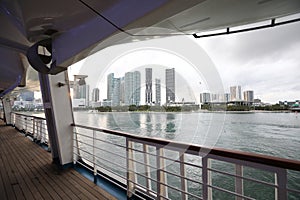 Miami port view, FL, USA,from cruise ship open deck,wide angle shoot