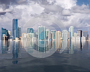 Miami skyline concept of sea level rise and flooding from global warming