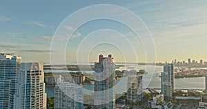 Miami skyline. Downtown Miami. Miami Beach skyline panorama. Aerial skyline view. Skyline, landscape of coastal bay