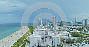 Miami skyline. Downtown Miami. Miami Beach skyline panorama. Aerial skyline view. Skyline, landscape of coastal bay