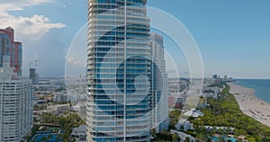 Miami skyline. Downtown Miami. Miami Beach skyline panorama. Aerial skyline view. Skyline, landscape of coastal bay