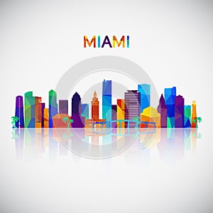 Miami skyline silhouette in colorful geometric style.