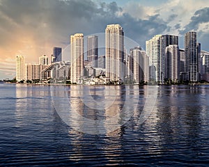 Miami Skyline at Sunset Viewed from Over the Ocean