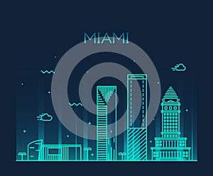 Miami skyline trendy vector illustration linear