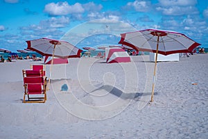 Miami south beach, colorful beach with lifeguard hut during sunrise at Miami Florida