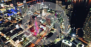 Miami Tower. Aerial view of downtown office district of Miami Brickell in Florida, USA at night.