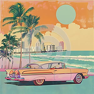 Miami travel poster in old style