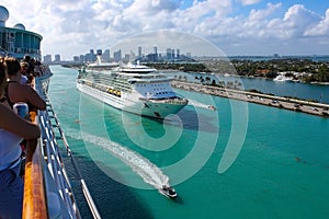 Miami, USA - April 29, 2022: Royal Caribbean Cruise Line Jewel Of The Seas ship