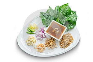 Miang Kham (Savoury Leaf Wraps) thai food photo
