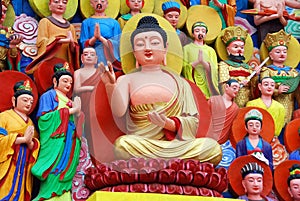 Mianyang, China: Buddha Tableaux at Temple photo