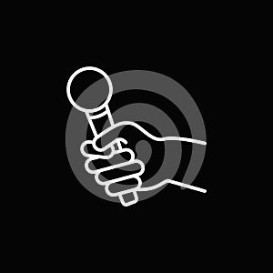 Mic in Hand vector outline icon on black background