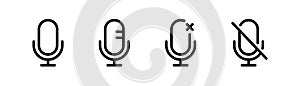 Mic icon in line. Microphone icons set. Audio symbol. Mic sign icons. Microphone icon in line. Sound symbol in outline. Stock