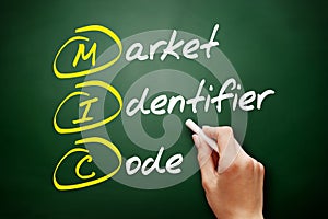 MIC - Market Identifier Code acronym, business concept on blackboard