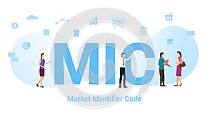 Mic market identifier code concept with big word or text and team people with modern flat style - vector