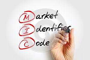 MIC Market Identifier Code - unique identification code used to identify securities trading exchanges, acronym text concept