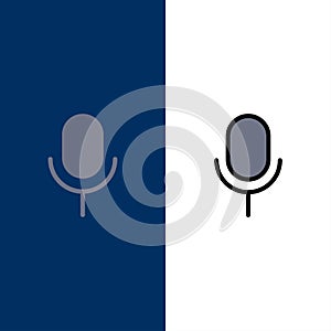 Mic, Microphone, Basic, Ui  Icons. Flat and Line Filled Icon Set Vector Blue Background