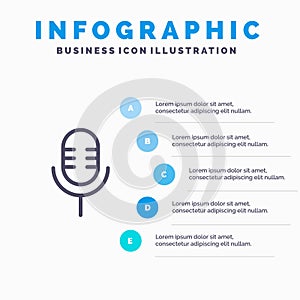 Mic, Microphone, Sound, Show Line icon with 5 steps presentation infographics Background