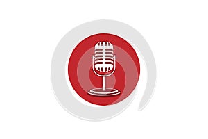 Mic microphone vector illustration. Design element for podcast or karaoke logo, label, emblem, sign, symbol