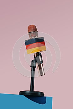 mic patterned with the german flag in a stand