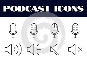 Mic and Speaker icons .podcast icons set vector. podcast music vector audio music icons