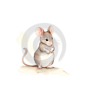 Mice in cartoon style. Cute Little Cartoon Mice isolated on white background. Watercolor drawing, hand-drawn Mice in watercolor.