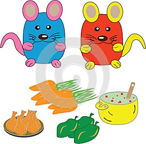 Mice with food cartoon illustration