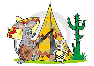 Mice and guitar, funny vector illustration
