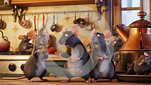 The mice have created a diversion by dressing up as a group of rats and sneaking into the kitchen while the real rats photo