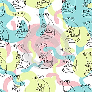 Mice or rats seamless pattern. Vector with mammal animal on collage background. Vector for T-shirt graphics, books