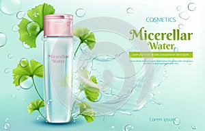 Micellar water with ginkgo extract vector banner photo