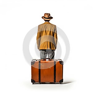 Michael With Brown Suitcase: Colorized Studio Photography In International Style